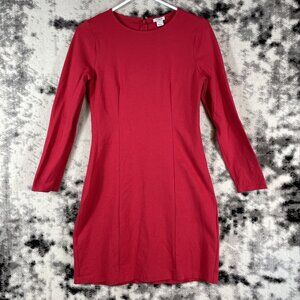 J Crew Shirt Dress Womens Size 4 Red Long Sleeve Crew Neck Viscose Nylon Stretch
